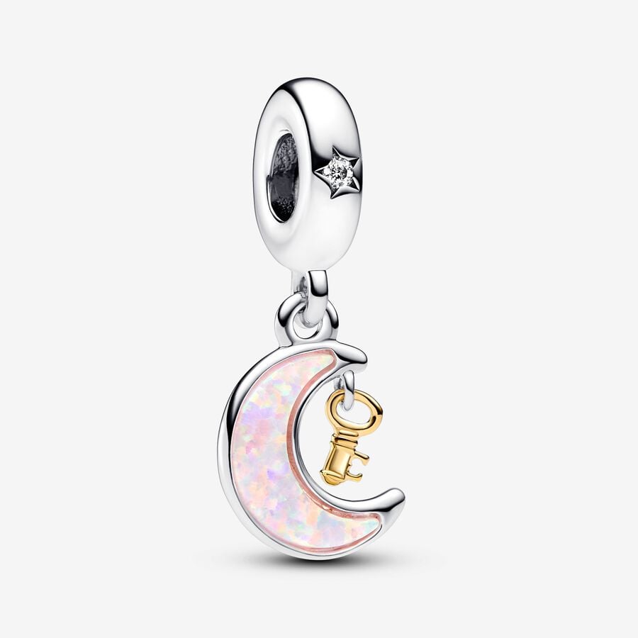 Charm Pandora Colgante Luna y Llave en Dos Tonos