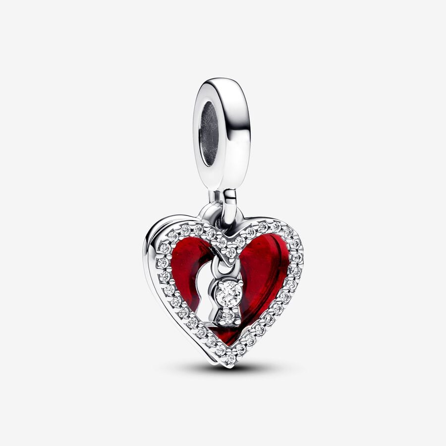 Charm Colgante Pandora Doble Corazón Rojo y Cerradura