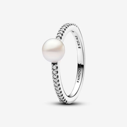 Anillo Pandora Perla Cultivada de Agua Dulce y Pavé